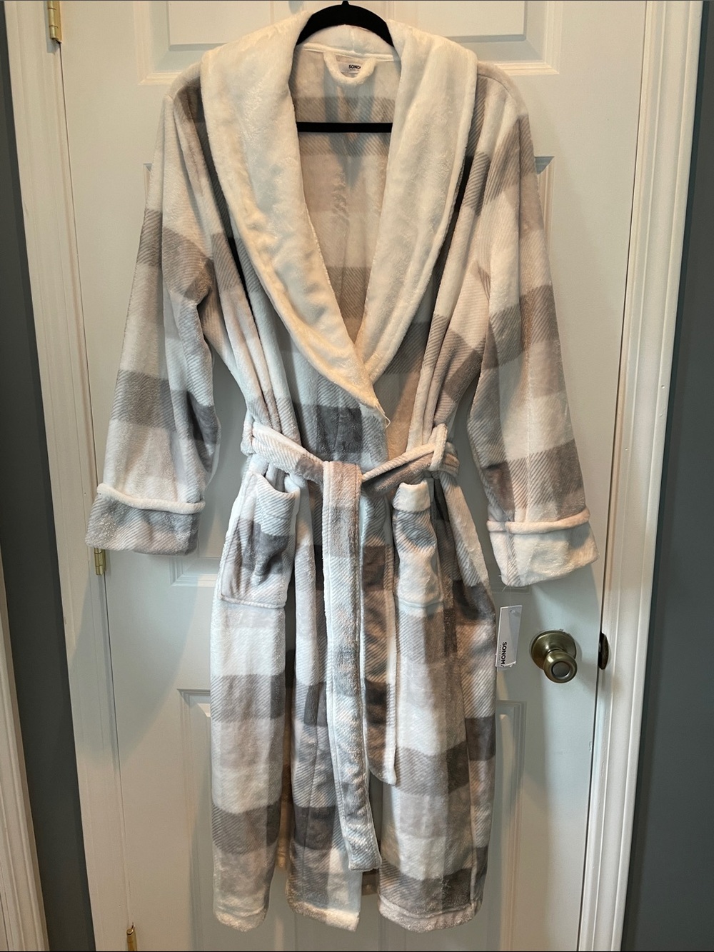NWT Sonoma Fleece Plaid Bathrobe size Large